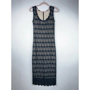 Korovilas Black Lace Belle Dress Midi Sleeveless Sheath Lined Size Small